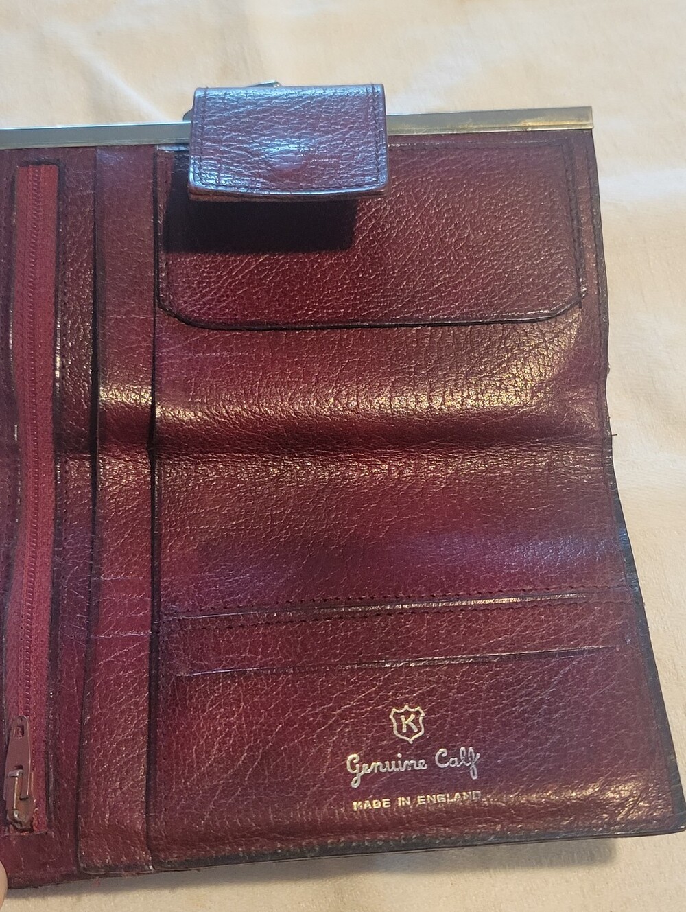 1960,Made In England  Leather Clutch Wallet in Deep Burgundy - Picture 4 of 11